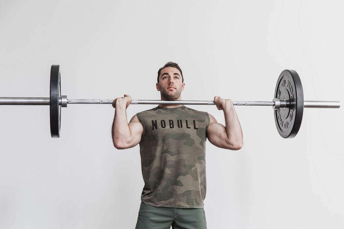 Nobull Sleeveless Men's T Shirts Green Camo | Australia (LU4093)